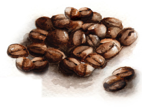 coffee beans watercolor art, culinary Caryn dahm