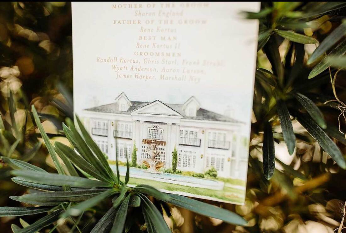 Watercolored wedding programs and invitations for luxury Florida wedding