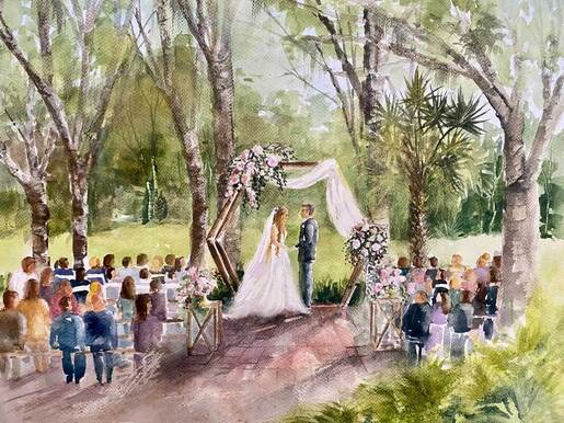 Live wedding painting at Up The Creek Farms, Custom Watercolor Artist