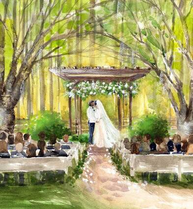Caryn Dahm live wedding painting at Club Lake Plantation in Apopka, FL