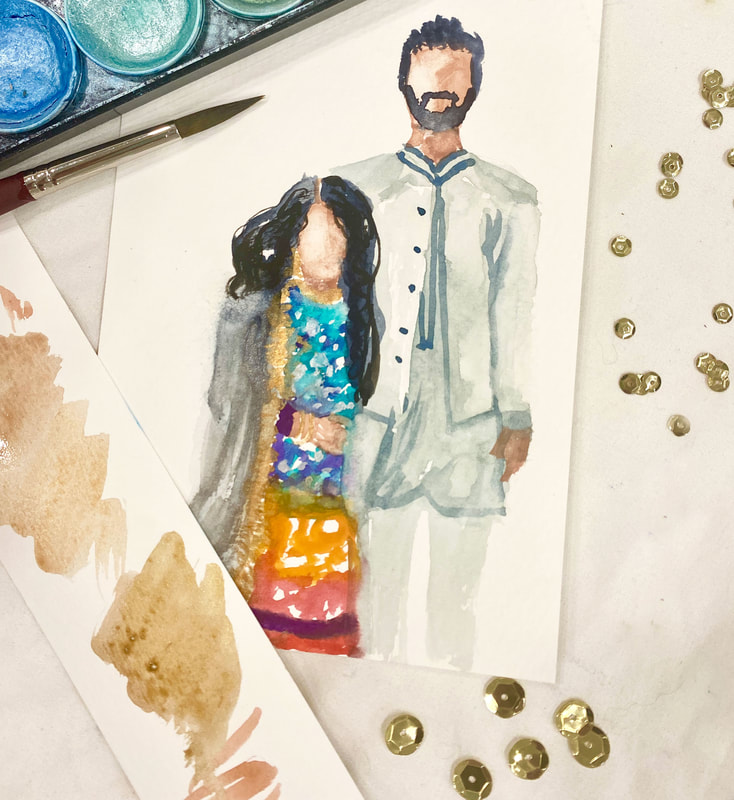 live wedding painting and guest portraits in watercolors by Caryn Dahm